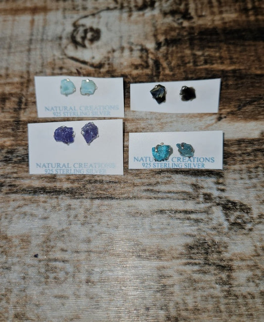 Sterling Silver Studs - Paraiba Apaitite