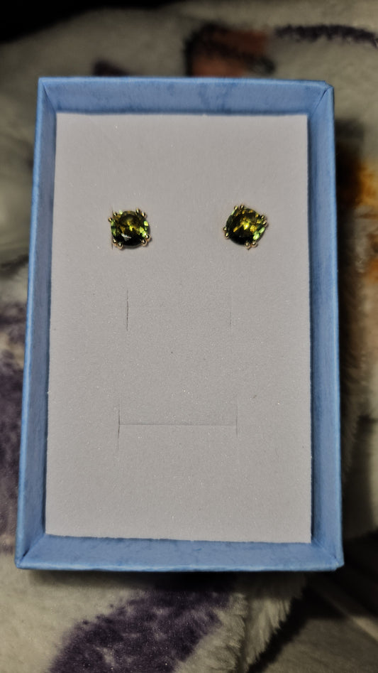 Moldavite 14k Gold stud earrings