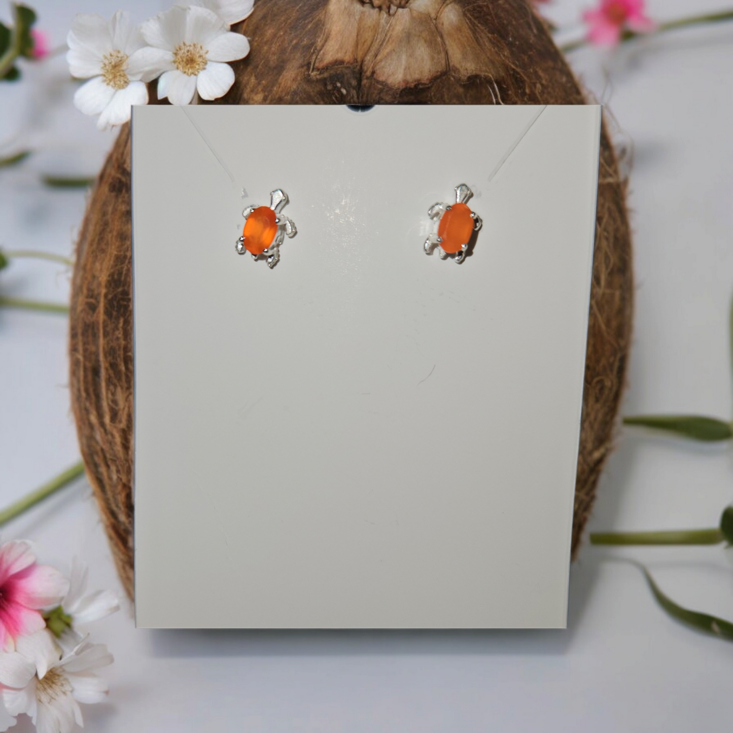 Orange Adventurine Sterling Silver Turtle Earrings